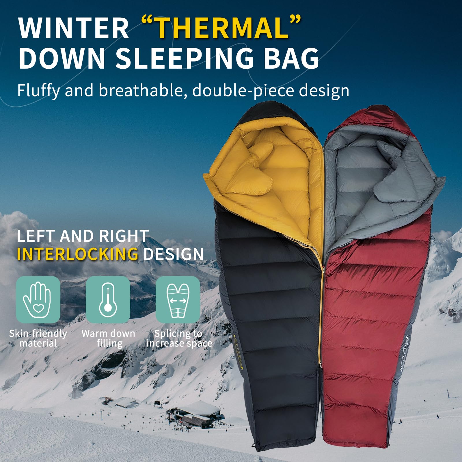 Sac de Couchage en Duvet BUERTS pour Adultes par Temps Froid. Compact et Facile à Transporter. 680 FP. Sac de Couchage de randonnée idéal pour Le Camping, la randonnée et l'alpinisme.