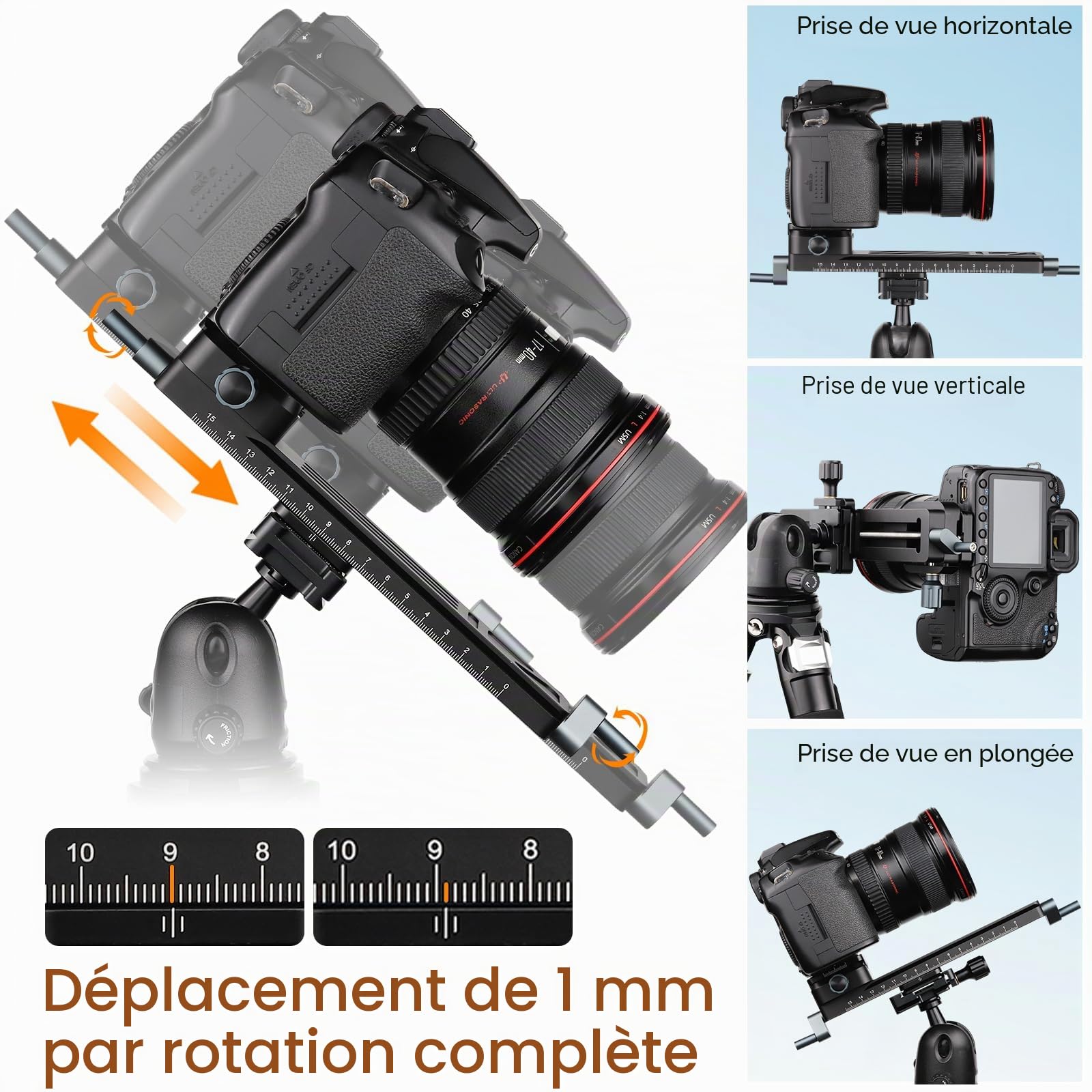 Leftfoto Glissière de mise au point macro précise et stable, ajustement bidirectionnel pour les gros plans, macrophotographie avec plaque à dégagement rapide en queue d'aronde Arca-Swiss