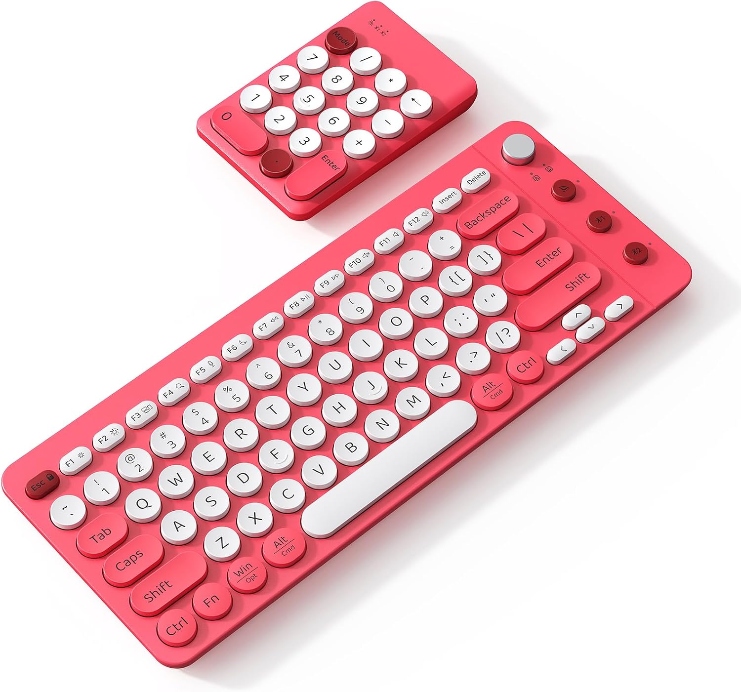 Doci Bluetooth Wireless Keyboards, Spilt Ergonomic Computer Keyboard with Separate Numeric Keypad, Low-Noise Keyboard, Mini Numeric Keypad for Accountants/Left-Handed User, Pink