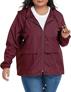 Women Plus Size Light RainCoat Jackets Packable Hooded Waterproof Windbreaker for Women