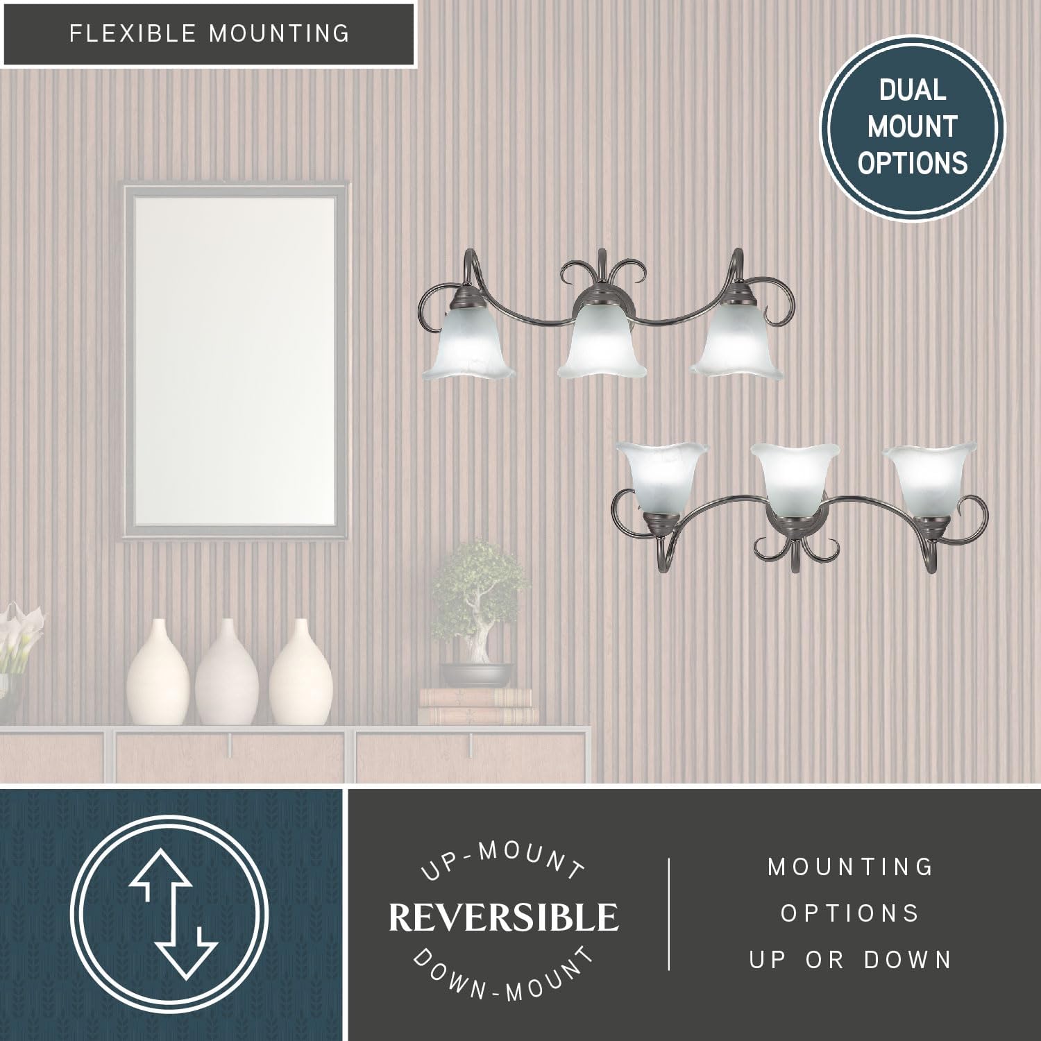 VAXCEL Bella 3-Light 28.25 inch Wide Brushed Nickel Transitional Bathroom Vanity Lighting Fixture, White Alabaster Scalloped Glass Shade, Dimmable, LED Compatible, Over The Mirror Mounted Wall Sconce