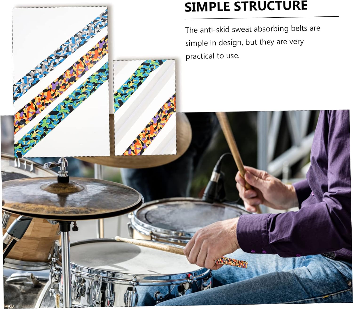 6Pcs Drum Stick Slip Grip Tape Comfortable Racket Wrapping for Drummers Tennis Badminton Squash Durable Sweat Absorbing Straps Camouflage Colors