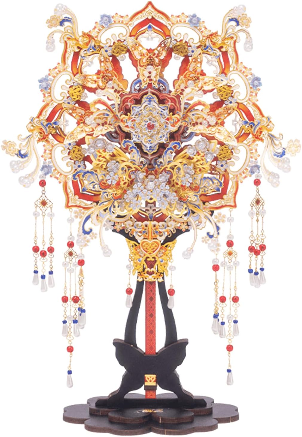 MU 3D Metal Puzzle Chinese Wedding Bridal Fan Models Kits Building 3D Wooden Puzzles Base, DIY Craft Work Miniature Building, Wedding Present Gifts Home Desk Decor