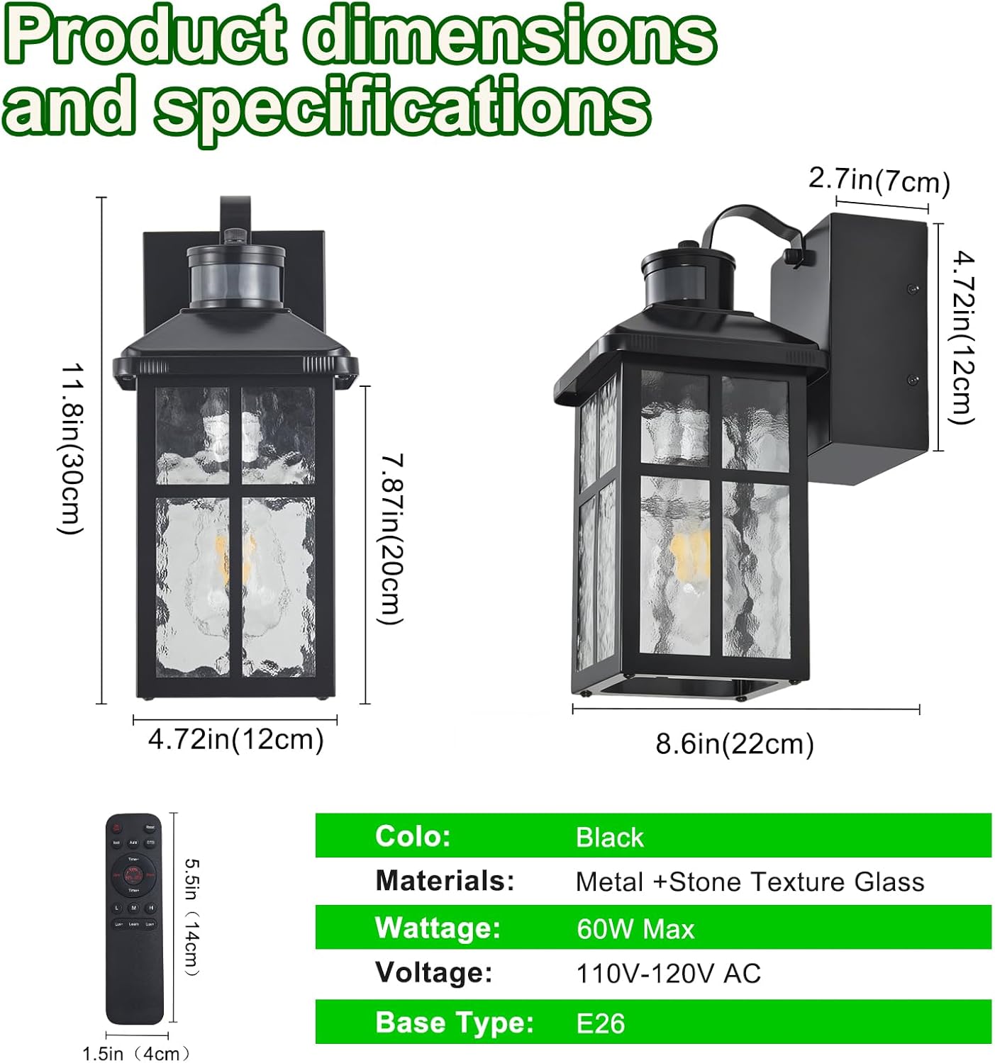 2 Pack Porch Light with Outlet and Remote Control - Plug in Outdoor Wall Lights with GFCI Exterior Lighting Fixtures Adjustable 3 Sensitivity Levels and 1-10min Delay for Porch, Patio, Entryway(Black)
