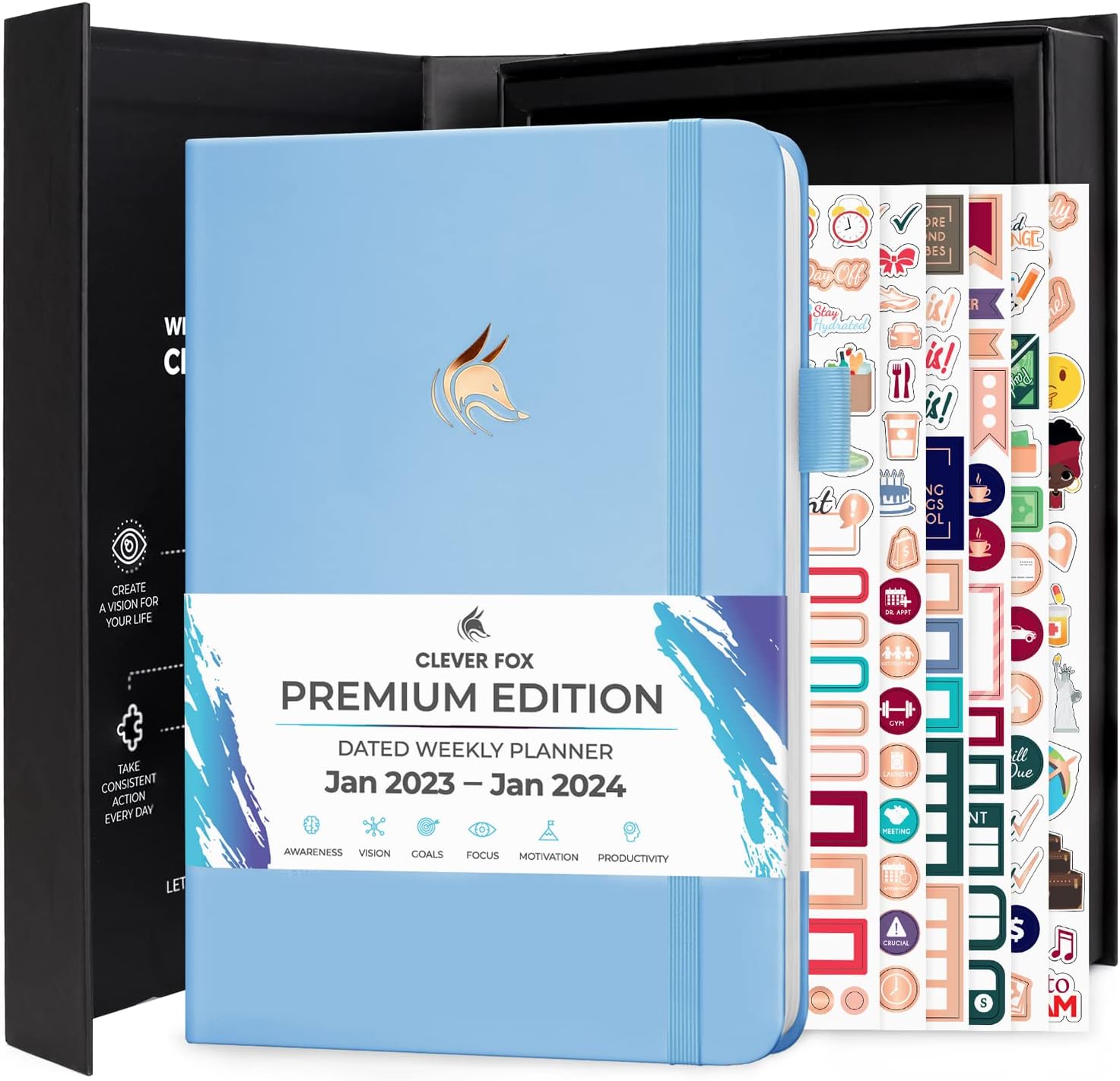 Clever Fox Dated Planner Premium Edition – 2023-2024 Weekly Planner for Planning, Goal Setting & Time Management – Planner Notebook with Habit Tracker & To-do List – A5 Size (Light Blue)