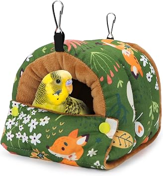 Wontee Bird Nest House Winter Warm Snuggle Hut Bird Bed Hanging Hammock for Parrots Budgies Parakeets Caique Senegal Cockatiels Conures Small, Green