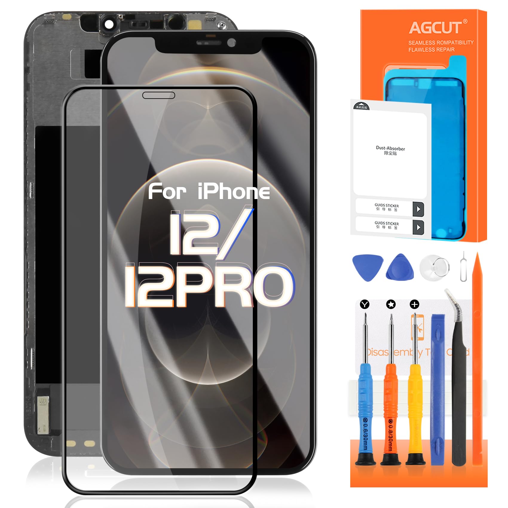 Pantalla LCD para iPhone 12 A2403 A2172 A2402 Pantalla LCD para iPhone 12 Pro A2407 A2341 A2406 6,1 pulgadas Pantalla táctil Digitizer Assembly con Reparación, Negro Incell