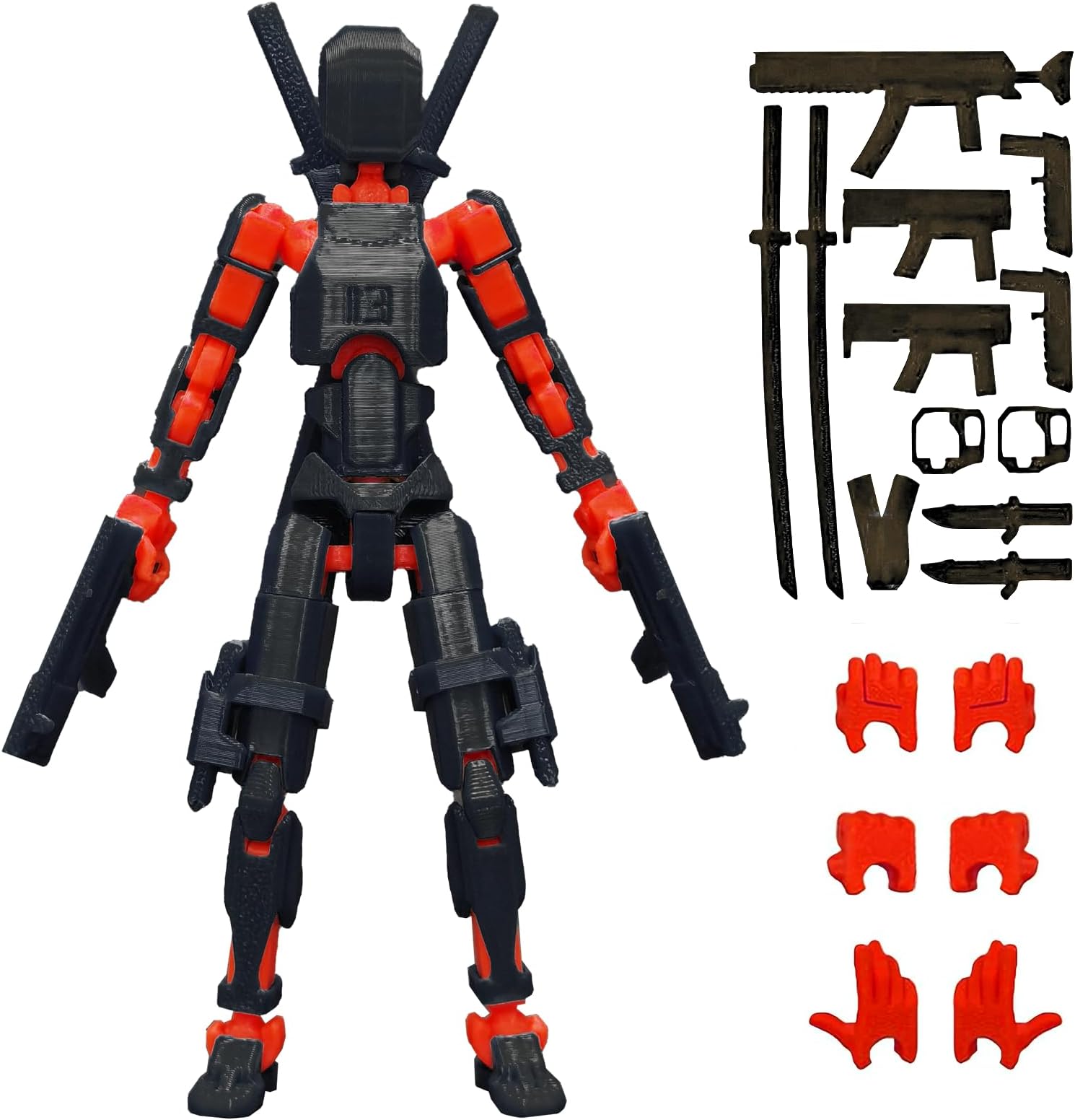 (Assembly Completed) 3D Printed T13 Action Figure, Dummy 13 Collectible Action Figure Articulated, for Collectors Desktop Decorations,muñeco de acción (Black Red)