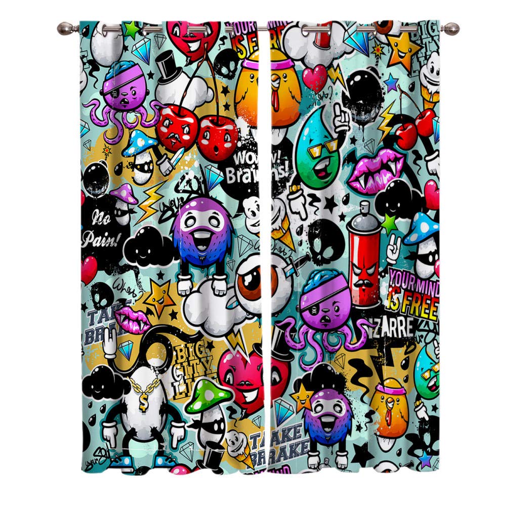 Chambre 3D rideau image de graffiti double panneau textile deco murale 220x215cm
