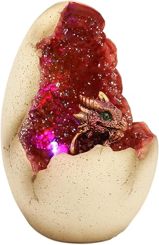 Miniatura 5 de Ebros - Figura de huevo de geoda de cuarzo rojo de 5 pulgadas de alto con luz nocturna LED colorida como Calabozos y Dragones, decoración temática