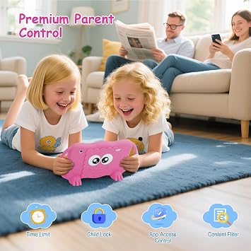 Kids Tablet 7 Inch Tablets for Kids 3-12, 32GB Toddler Tablet with Dual Camera, Parental Control, Solid Case, WiFi, GMS, Android Learning Software Installed (Pink)