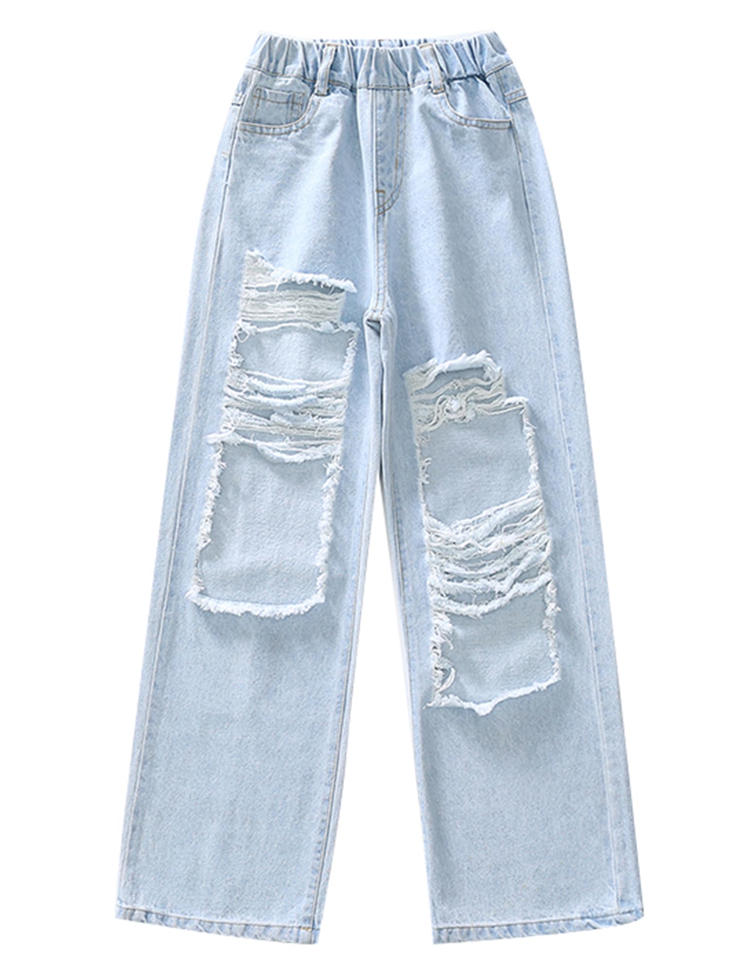 Happy Cherry Pantalones vaqueros rectos de pierna ancha para niñas para todas las estaciones, 5-15 años
