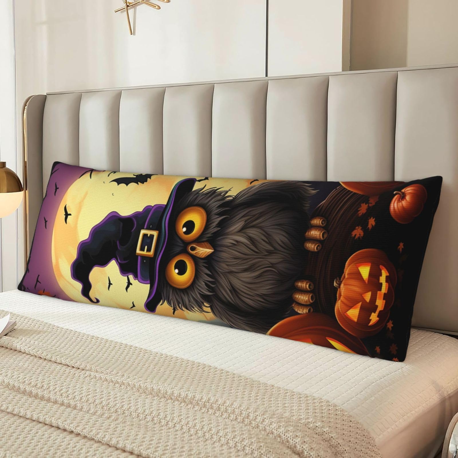 Halloween Owl Ghost Pumpkin Body Pillow Case Cover, Microfiber Long Pillow Cases, Ultra Soft and Cozy Plush Body Pillowcase Decorative Long Bed Pillow Cover for Sleeping 20x54 Inches