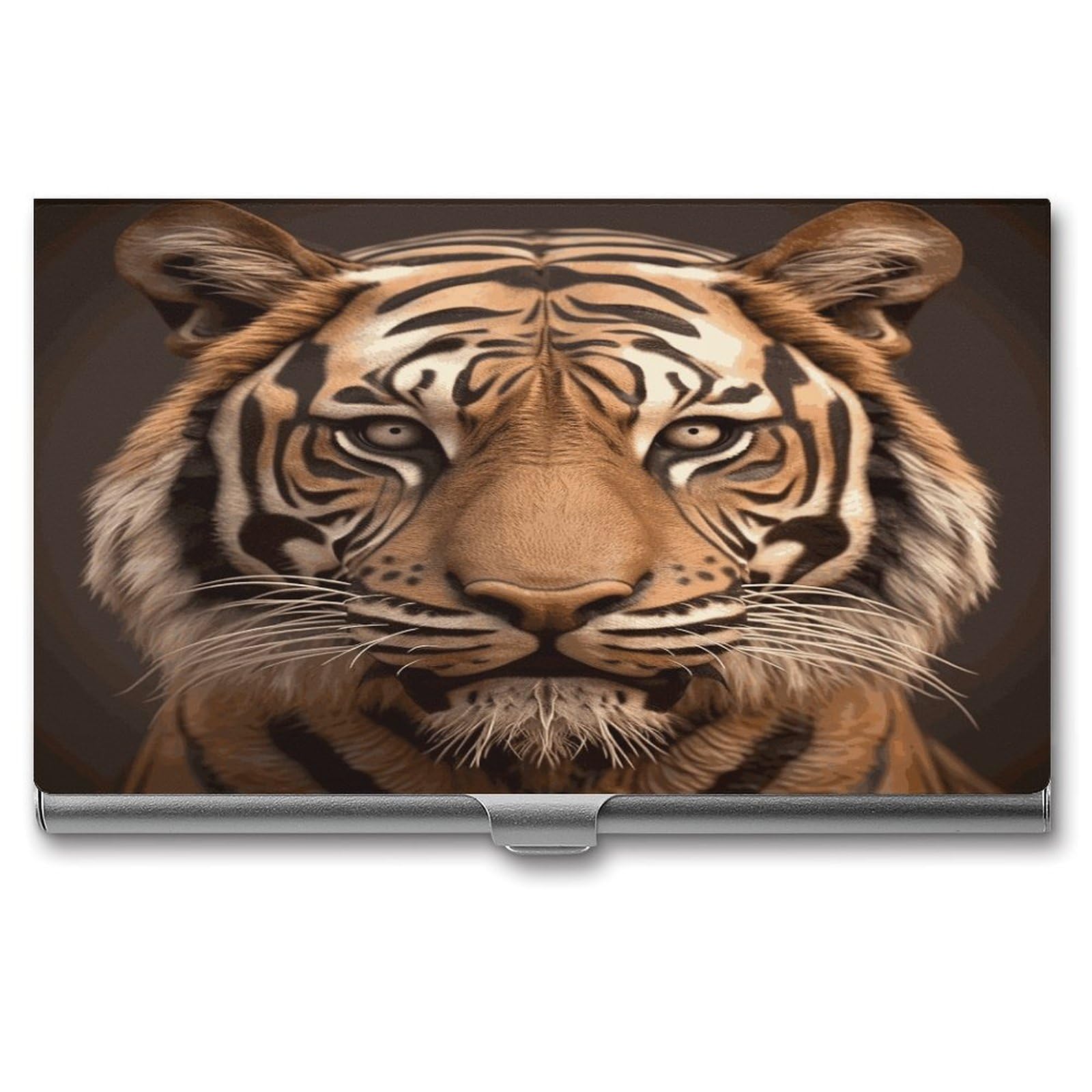 JTREHY Tiger Head Business Card Holder Slim Purse Name Card Holder Portable Metal Business Card Case Wallet Large Capacity Lightweight Business Card Case for Men Women