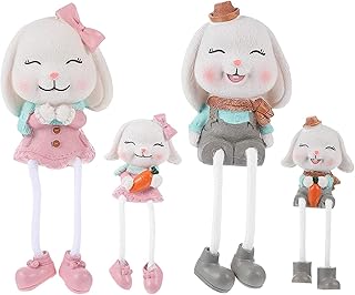 DZCGTP 4 Pezzi Famiglie Natalizie Figurine Bambola Coniglio Natalizia Miniatura Famiglia Figura Seduta Bambola Bomboniere Natalizie Ornamento 4 Fam