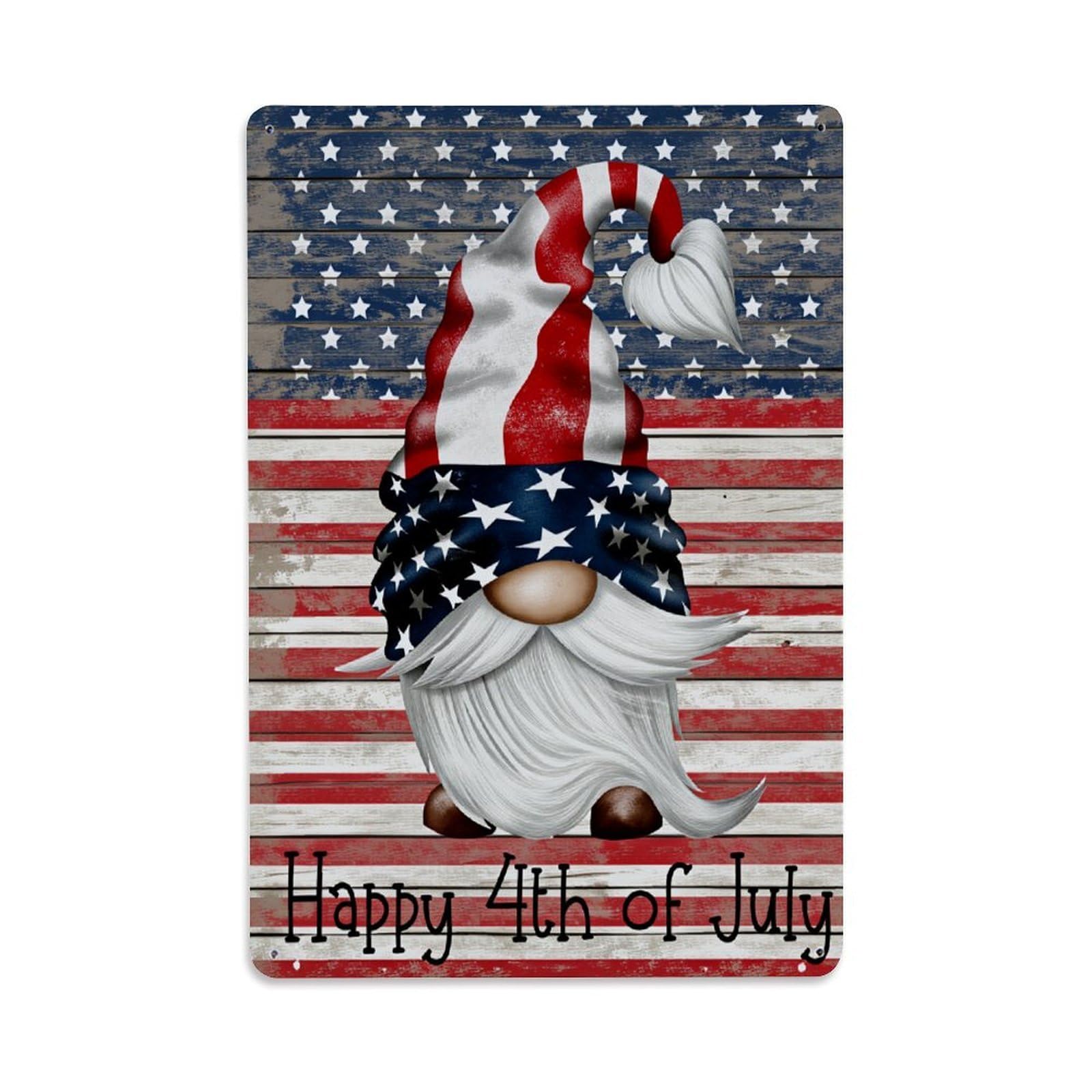 Enderetf Vintage American Flag Gnome Pattern Tin Sign Metal Poster, Home Bar Garage Man Cave Cafe Indoor & Outdoor Wall Decoration 8X12inches