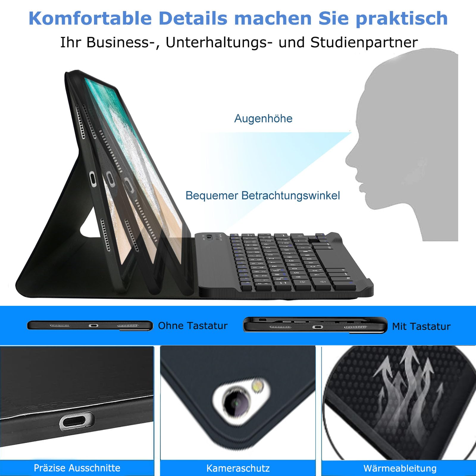 AVNICUD ipad Keyboard case 10,2 inch 9/8/7 Generation - iPad Pro 10.5, iPad Air 3, magnetisch afneembaar bluetooth-toetsenbord, stylus-slot, TPU-hoes, Duitse QWERTY-toetsenbordindeling, donkergroen