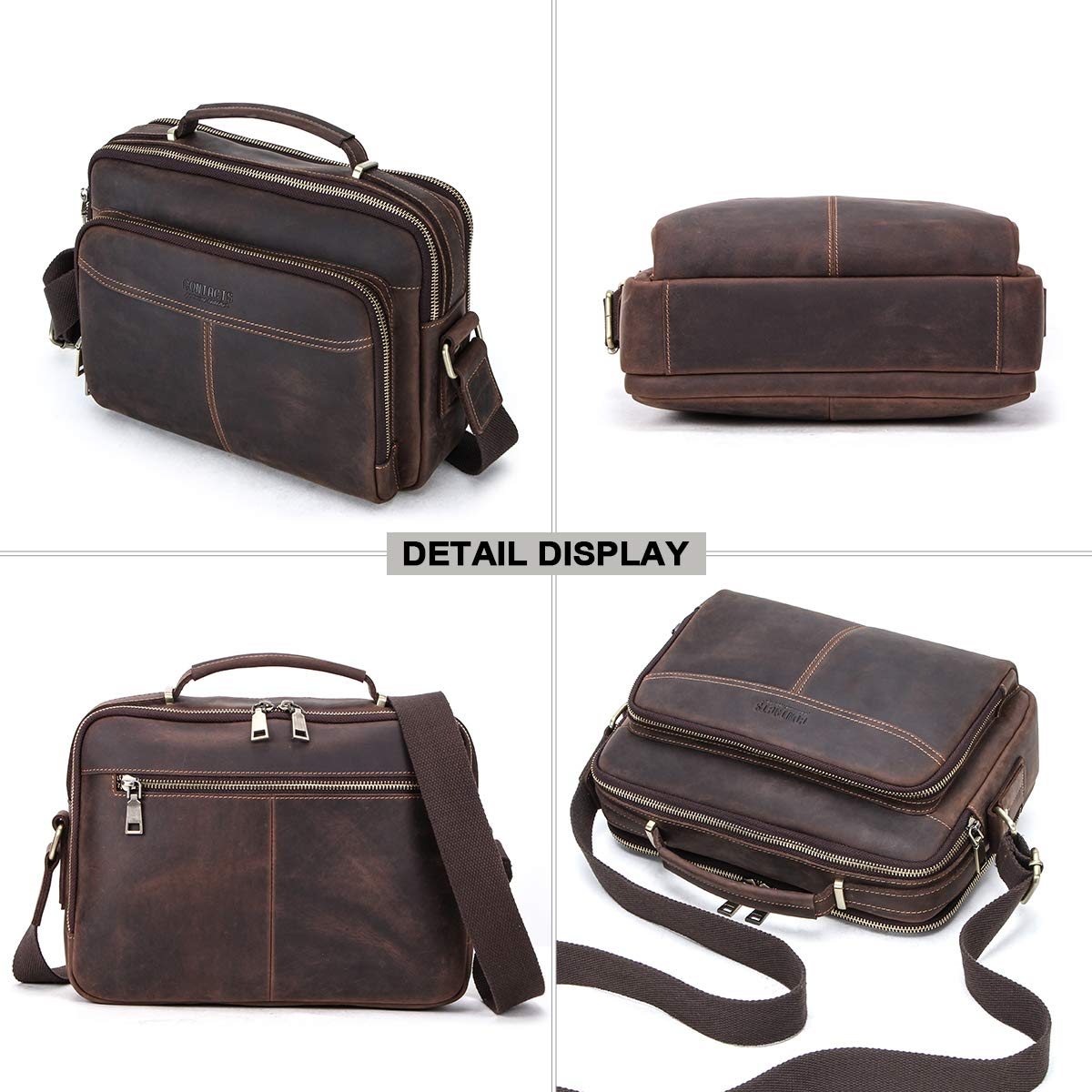 Contacts Borsa in pelle da uomo,Tracolla Uomo Borselli,borsa a tracolla da viaggio retrò, borsa a tracolla multifunzione casual Ipad Borsa a Spalla da Lavoro Crossbody Bag per Ufficio Scuola