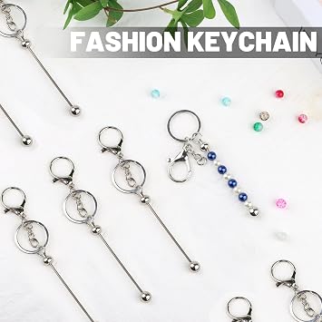 PINKPIN 10 Pcs Beadable Keychains Bars Bulk for Keychain Making Blank Beaded Metal Keychain for Craft Keychain DIY Gift, S, Metal, No Gemstone