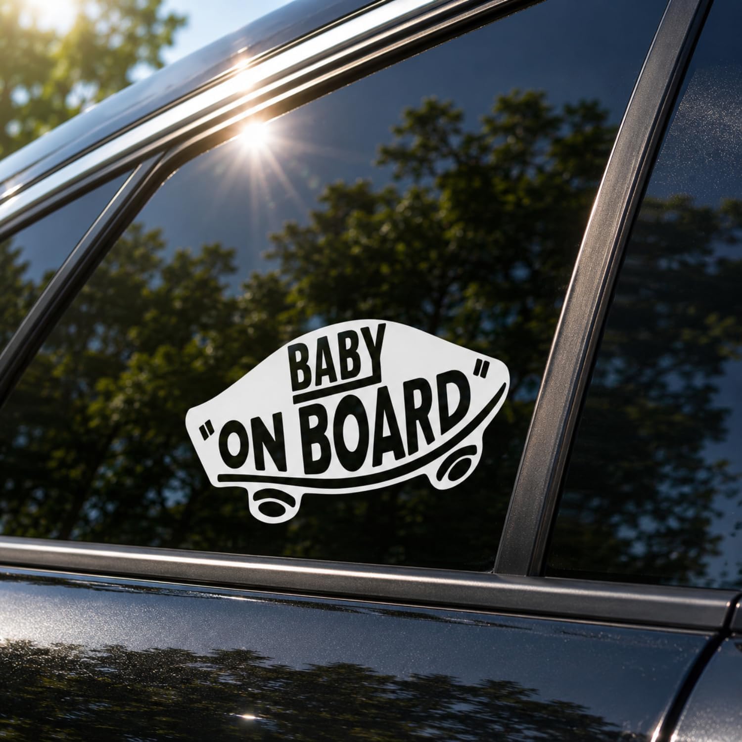 2 PCS Baby on Board Stickers for Window, Laptop, Bottle and Book, Skateboard Style Vinyl Car Decals, White Safety Warning Bumper Stickers for Cars and Trucks, Waterproof Automotive Decal Pack