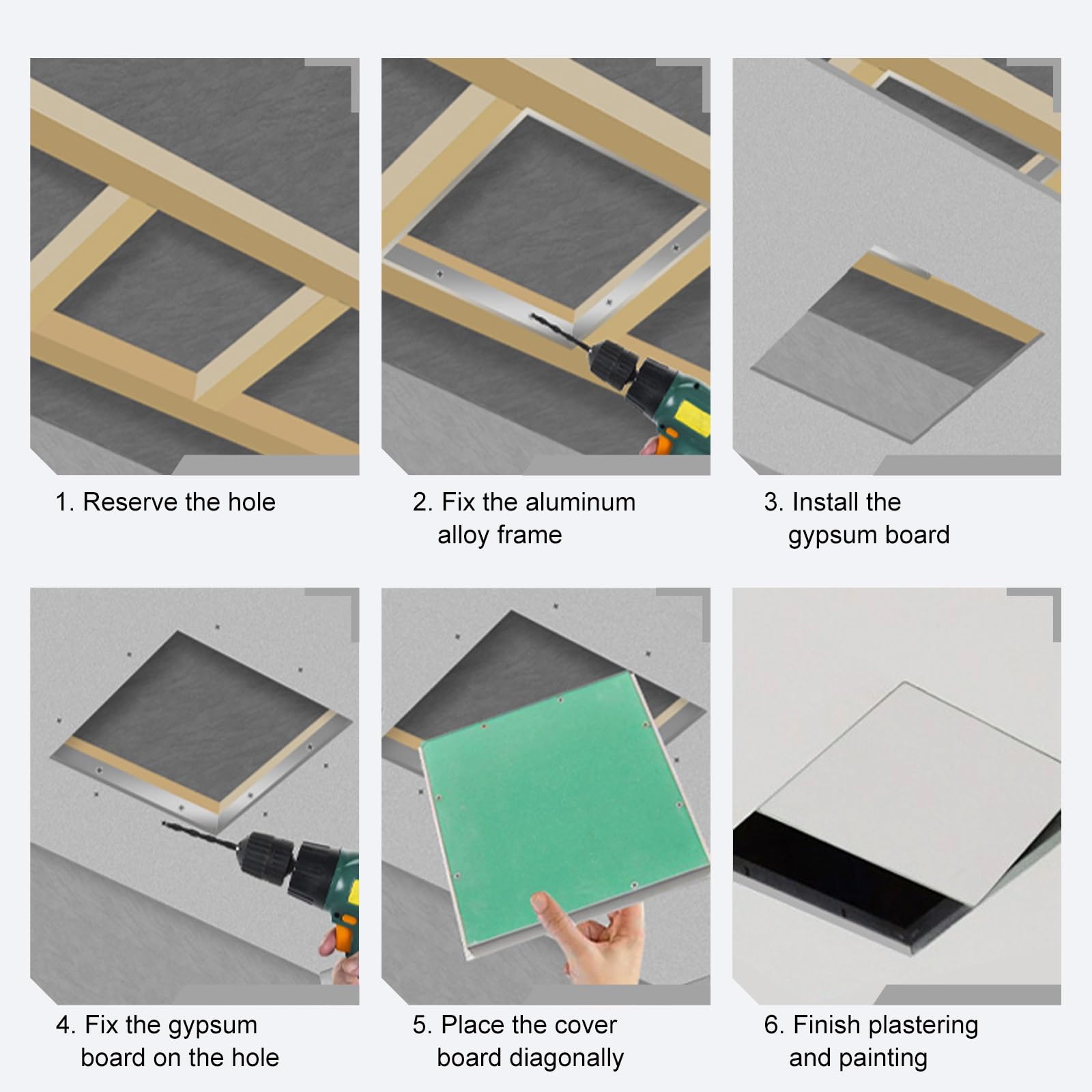Pannello di accesso a muro a secco ignifugo per porta sottotetto in metallo da incasso per impianti idraulici e riscaldamento, piastra di copertura (96,5 x 111,8 cm), design nascosto, ideale per la