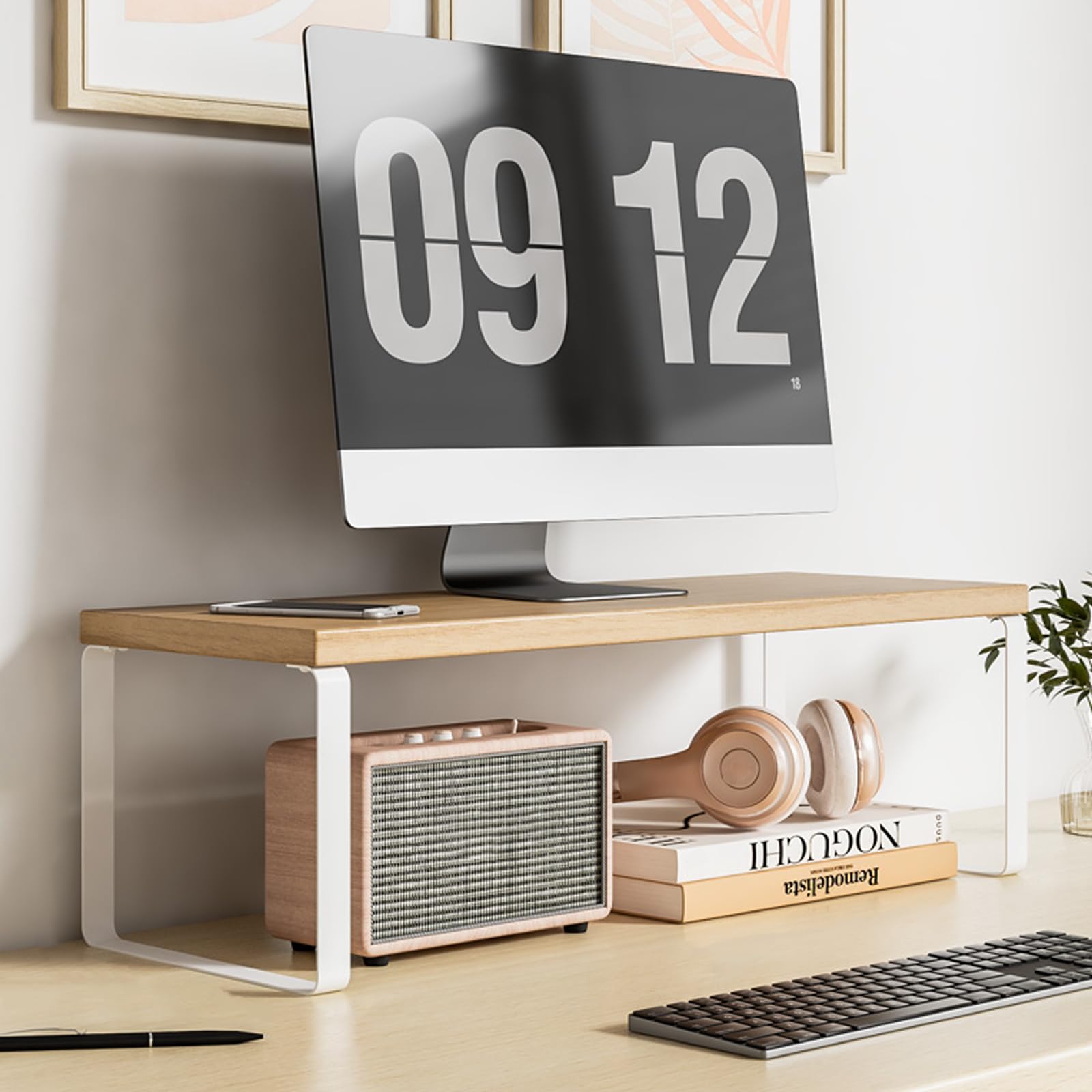 Rehausseur Ecran Pc Bureau,RéHausseur éCran Ordinateur,Support De Moniteur en Bois,Support De Moniteur avec Rangement,Support De Moniteur D'Ordinateur Ergonomique,pour Moniteur De Pc