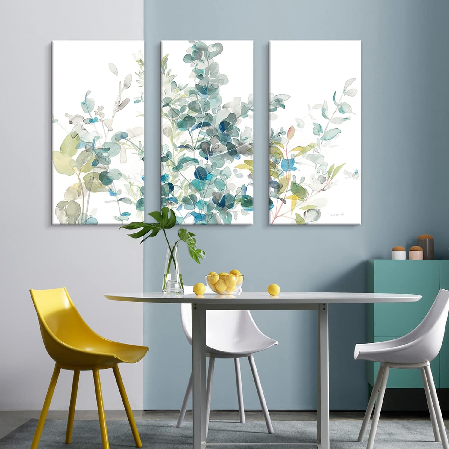 7Fisionart Eucalyptus Wall Art for Living Room Botanical Plant Pictures Prints Boho Wall Decor 3 Piece Green Leaf Framed Artwork for Bathroom Bedroom Kitchen Office 16"x32"x3pcs