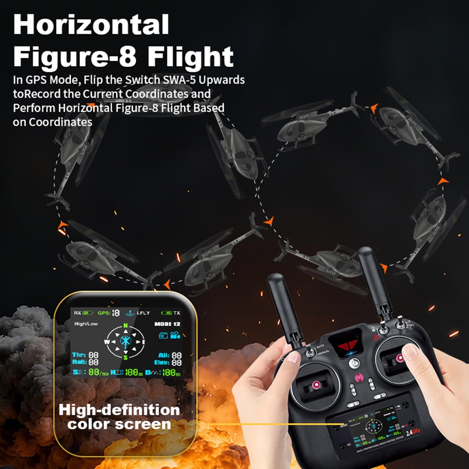 Helicóptero RC F119S MD500 con giroscopio de 6 Ejes, Modos conmutables 6G/3D y Cabina abatible - Helicóptero teledirigido RTF para Principiantes y Adultos(Red,No Camera)