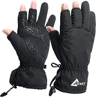Drasry Guantes de neopreno para pesca en hielo, con 3 dedos cortados, cálidos para hombres y mujeres, con aislamiento para clima frío, ideales para invierno, pesca con mosca, fotografía, correr, tiro, caza, senderismo