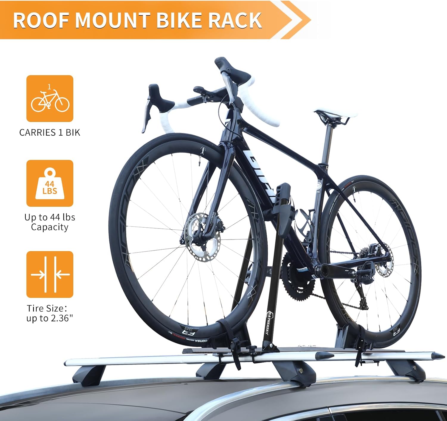 Bike Roof Rack for Car, Foldable Upright Bicycle Carrier, Rooftop Bike Rack, Lightweight Aluminum Roof Rack Bike Mount with Secure Locking, 1-Bike Rooftop Carrier for Car/SUV, Black