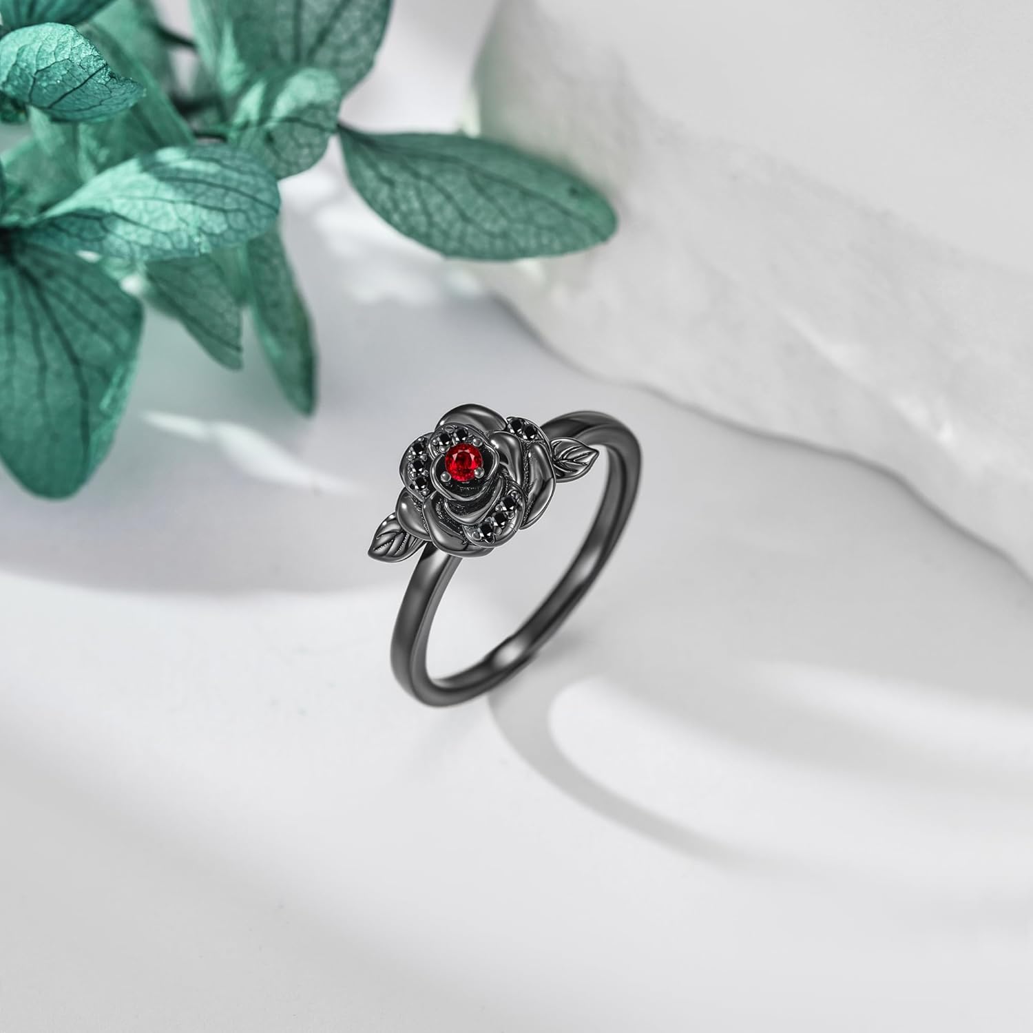 Black Rose Rings for Women 925 Sterling Silver Rose Flower Ring Gothic Jewelry Gifts #8