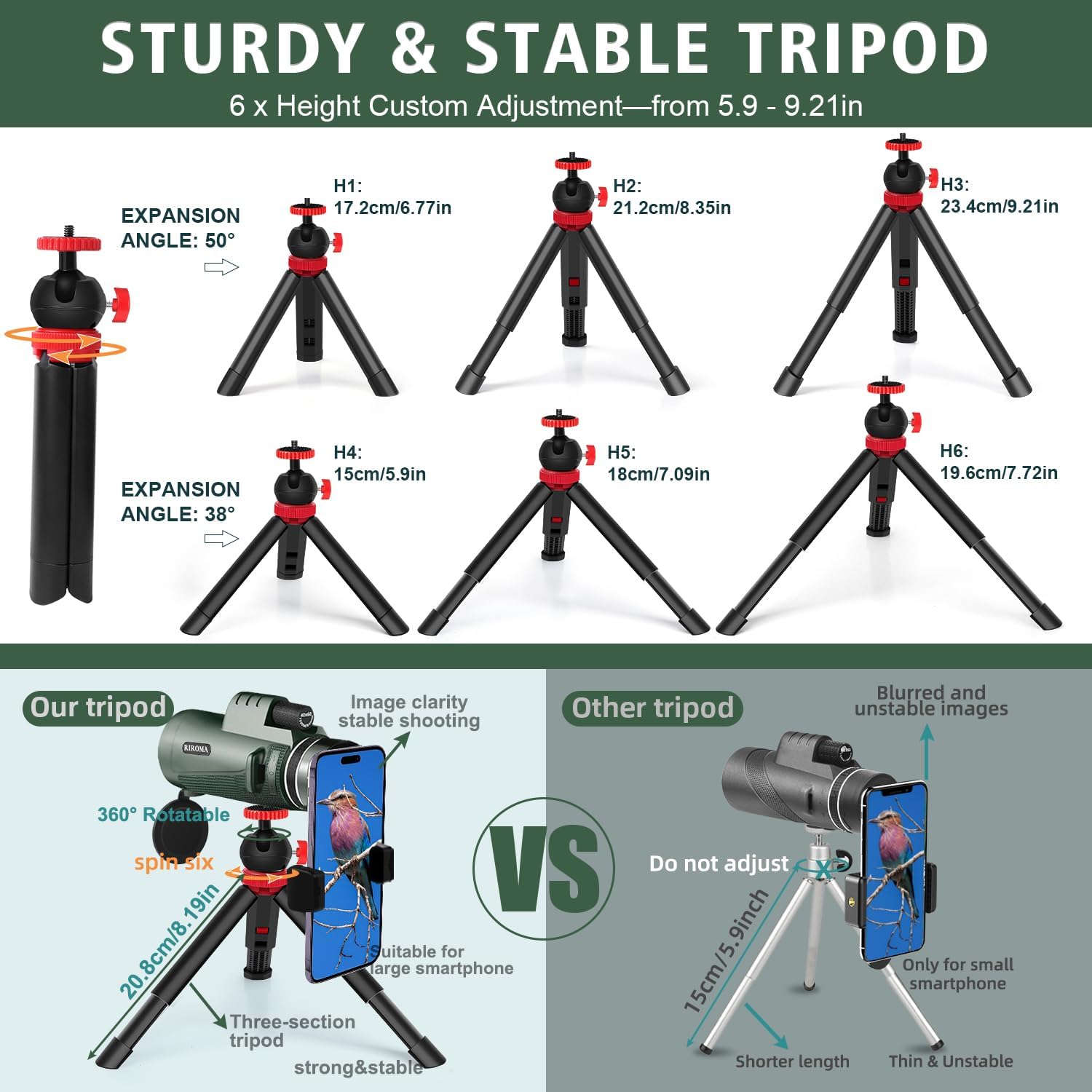 40X60 Monocular Telescope with Smartphone Holder & Tripod, Power Prism Compact Monoculars for Adults Kids, HD Monocular Scope for Bird Watching Hiking Concert Travelling