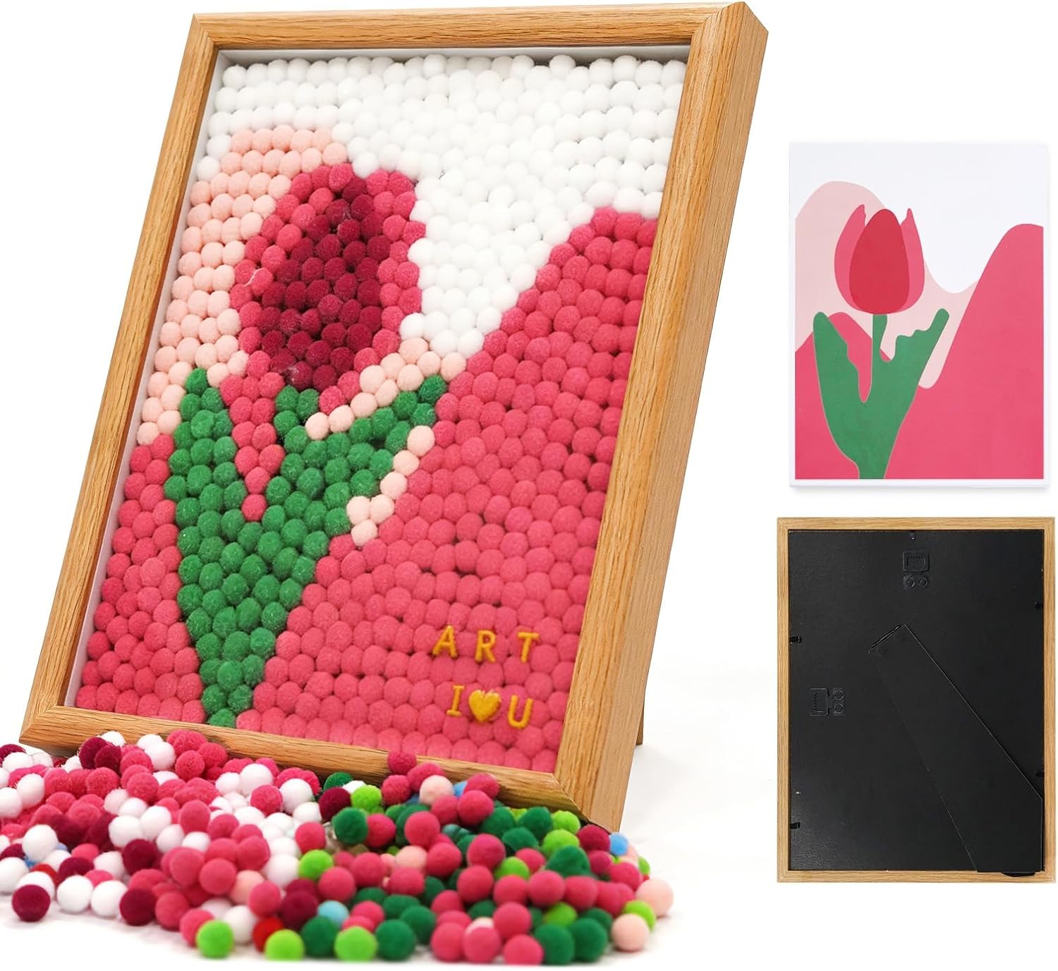 URSDIART Tulip Pom Pom Art Kit for Adults,Perfect Pompom Arts and Crafts Painting Kit,Colorful 1000+ Pom Poms and Supplies Included,Creativity DIY Pom Pom Paintings Project Supplies