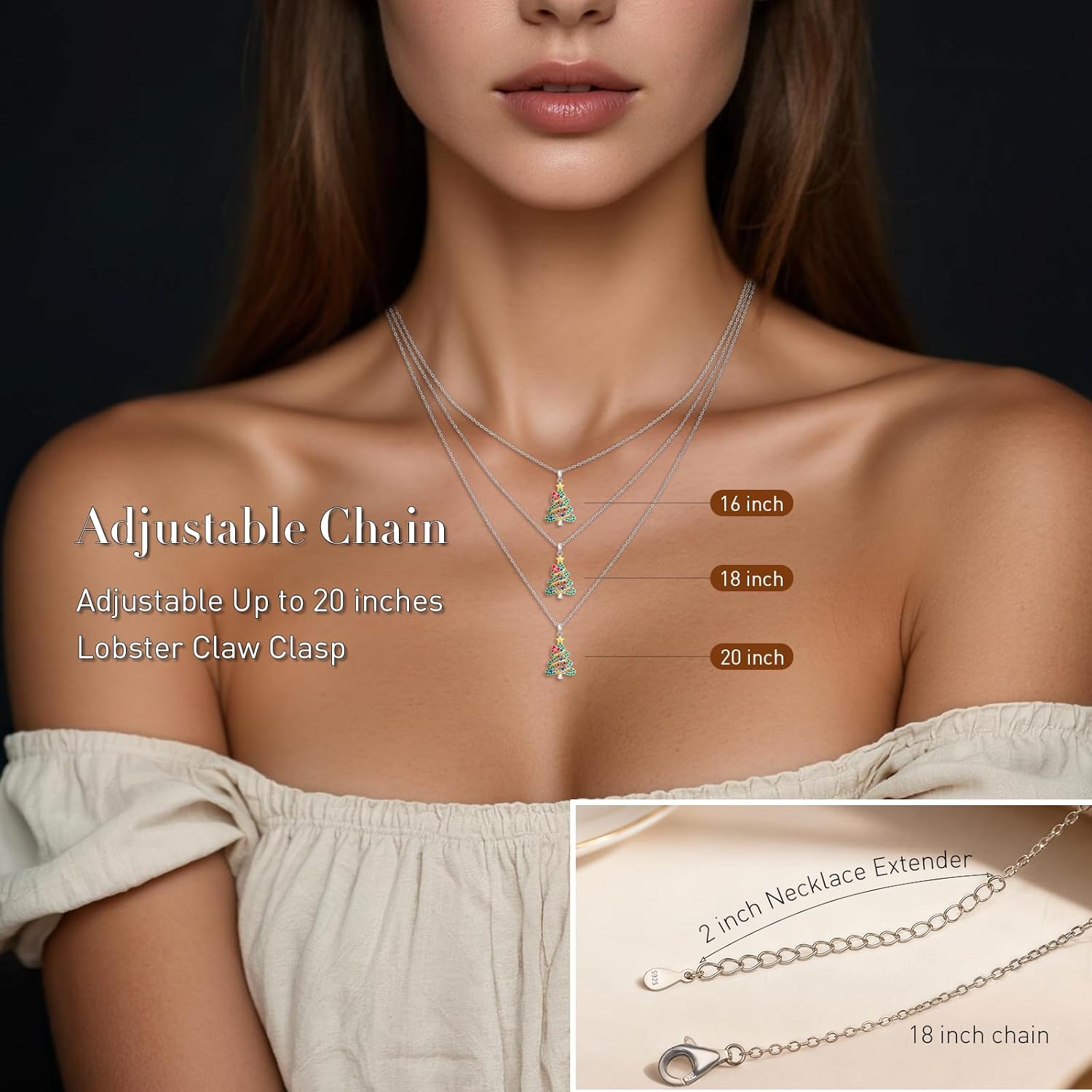 Fenthring Christmas Necklace for Women 925 Sterling Silver Christmas Tree Necklace Pendant Gifts Holiday Green Tree X-Mas Jewelry - Image 7