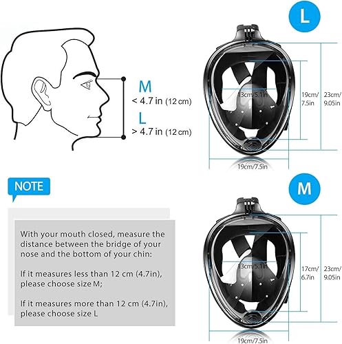 Miniatura 3 de Máscara de esnórquel de cara completa, máscara de buceo para niños y adultos, máscara de esnórquel con vista panorámica de 180 con soporte para