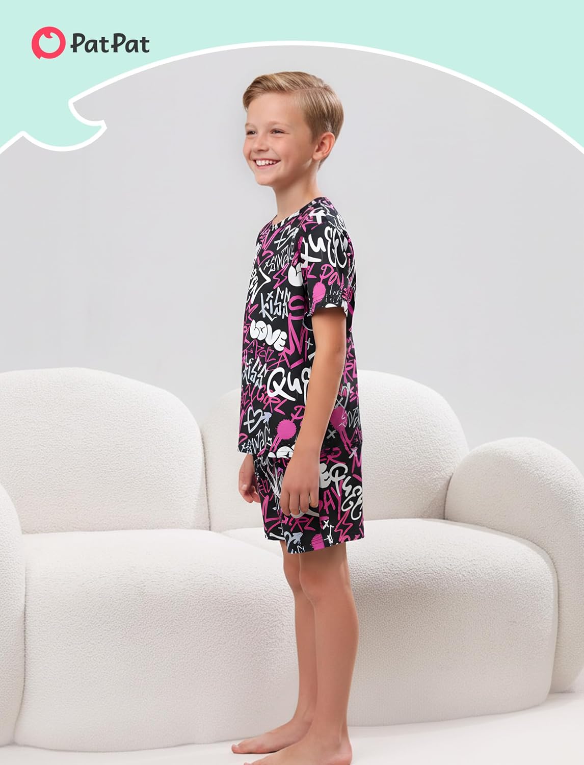 PATPAT Boys Pajamas Sets Short Sleeve T-Shirt and Shorts 2-Piece Sleepwear Graffiti Print Summer Loungewear for Kids - Image 3