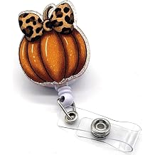 Pumpkin Badge Reel Thanksgiving Decorative Badge Reels Cute Acrylic Badge Holders Retractable Bow Pumpkins Badge Clip Thanksgiving Badge Holder for Medical Assistant Teacher Student Office