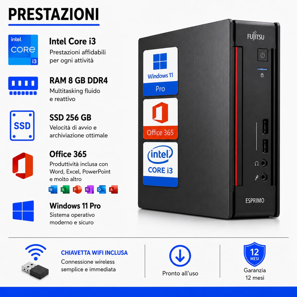 Fujitsu Esprimo Q Mini PC • Intel Core i3 6100T • 8GB RAM • 256 GB
