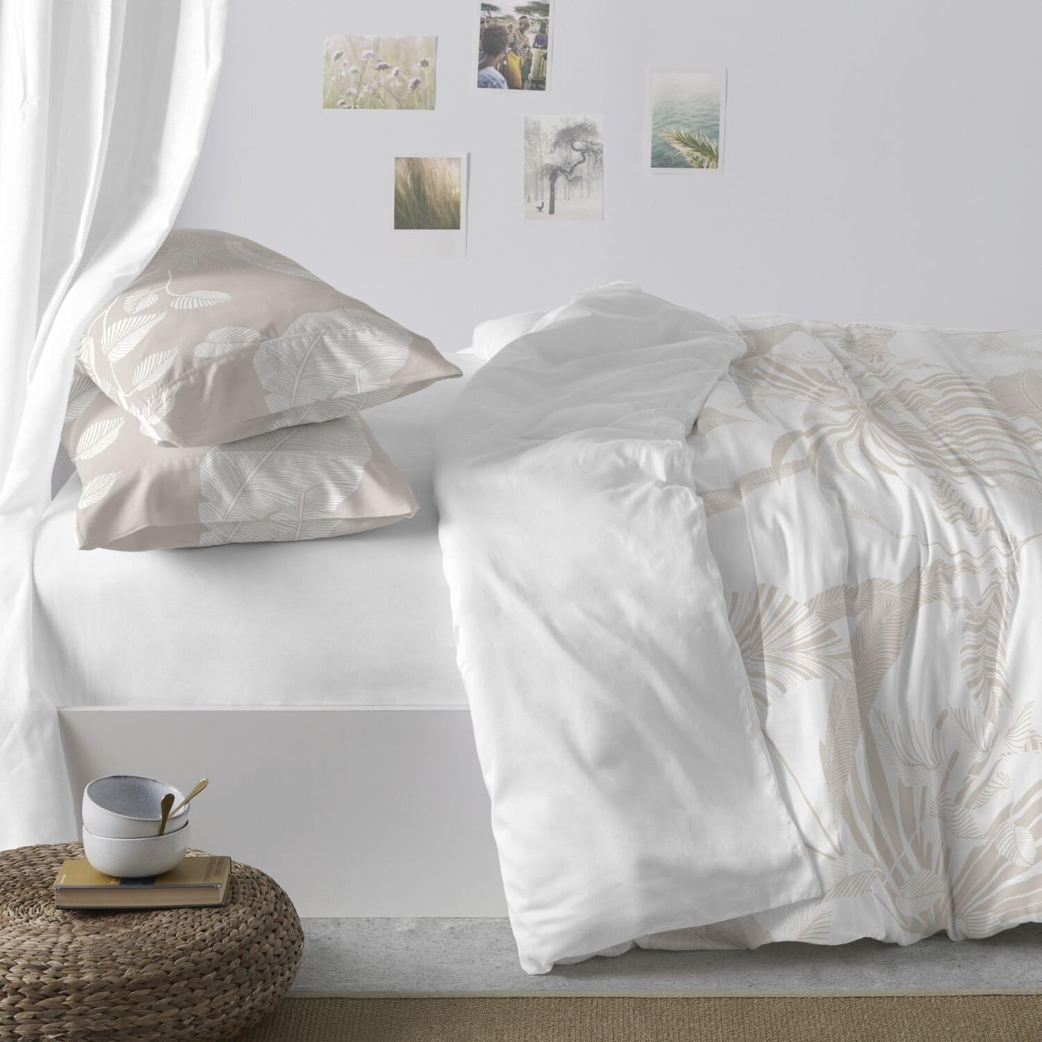 Burrito Blanco | Funda Nórdica Estampada Algodón 200 Hilos Cama 135 Beige | Incluye Bajera y 2 Fundas de Almohada | Cierre de Botones | 100% Algodón | Tacto Suave | Larga Duración | Fácil Planchado