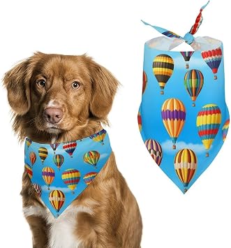 Lightweight Pet Scarf for Small to Large Dogs and Cats, Adjustable Scarves for Costume Accessories, Casual Daily Use Hot Air Balloon Blue Sky Cartoon