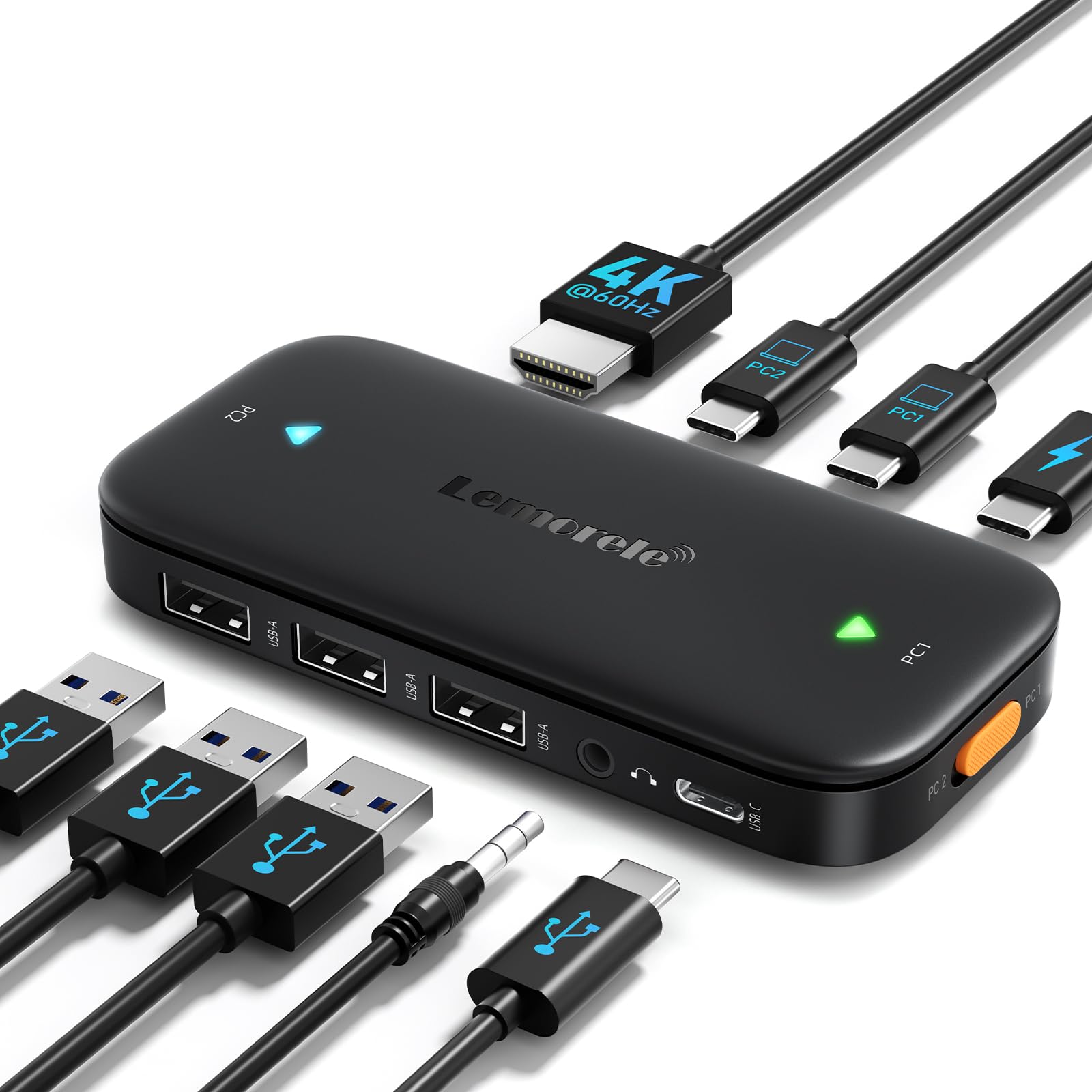 Lemorele Switch KVM USB C con Pulsante Unico per 2 Dispositivi, Supporta Video/Audio 4K 60Hz, Ideale per Workstation e Intrattenimento Domestico
