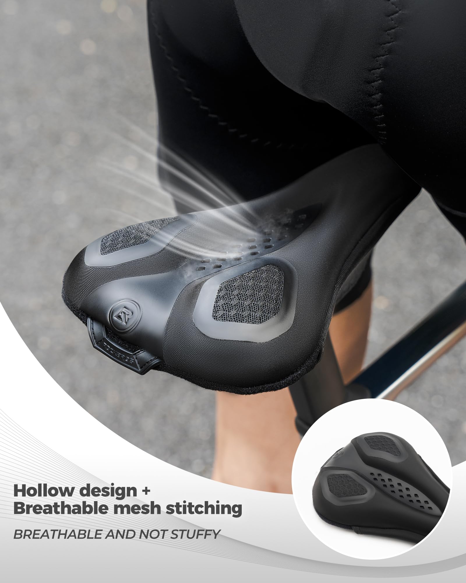 ROCKBROS Coprisella Bici Morbido, Coprisella Bici Gel, Copri Sella Bici Traspirante con Cuscino Memory Foam, Copri Sellino Adatta a MTB, Bici da Corsa, City Bike con Copertura Impermeabile, Nero
