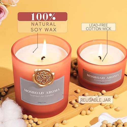 Miniatura 3 de MOSROD - Juego de regalo de velas perfumadas de rosa y madera de agar, 2 paquetes, velas románticas de aromaterapia de soja natural, regalo para