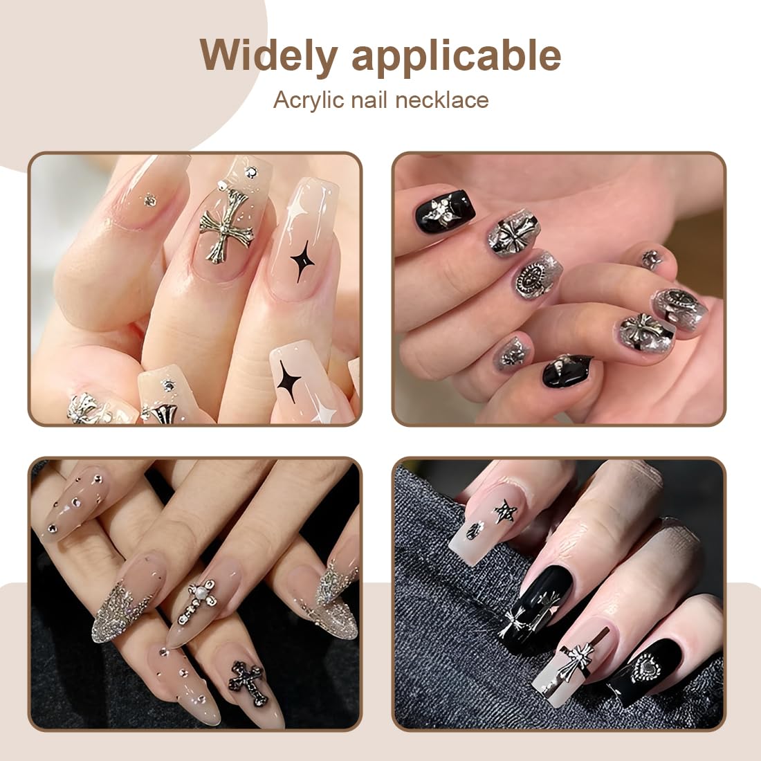 75 Pièces Breloques pour Ongles Croix Argent Charme avec Coeurs Gothiques Rétro Punk Crânes Manucure Décorations Nail Art, Deco Ongle Nail Art