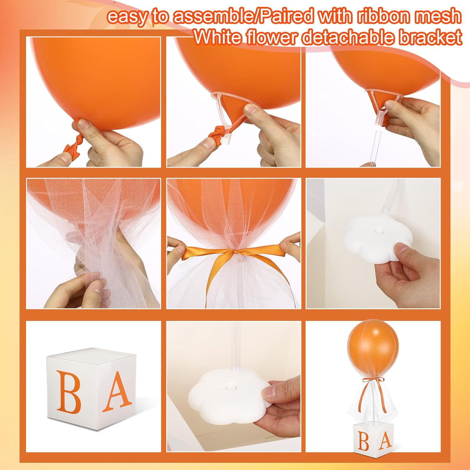 6 Set Little Cutie Baby Shower Decor for Table 24'' Latex Balloon with Letter Boxes Orange Party Table Centerpiece Decor a Little Cutie Is on The Way for Gender Reveal Boy Girl Birthday Party Supply