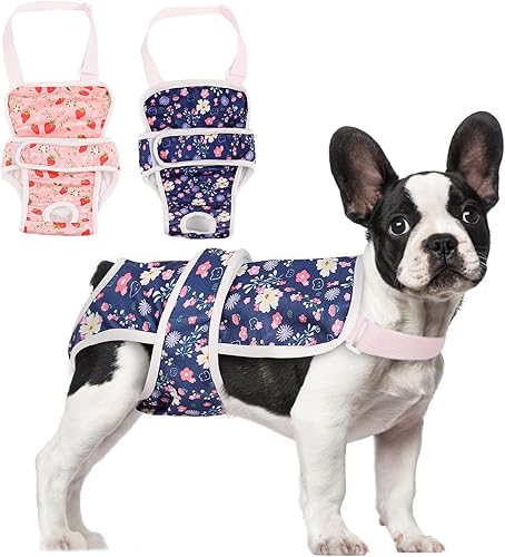 Miniatura 2 de ASENKU Paquete de 2 pañales para perras hembras, con tirantes para perras, pañales reutilizables para perras pequeñas, pañales lavables para perras