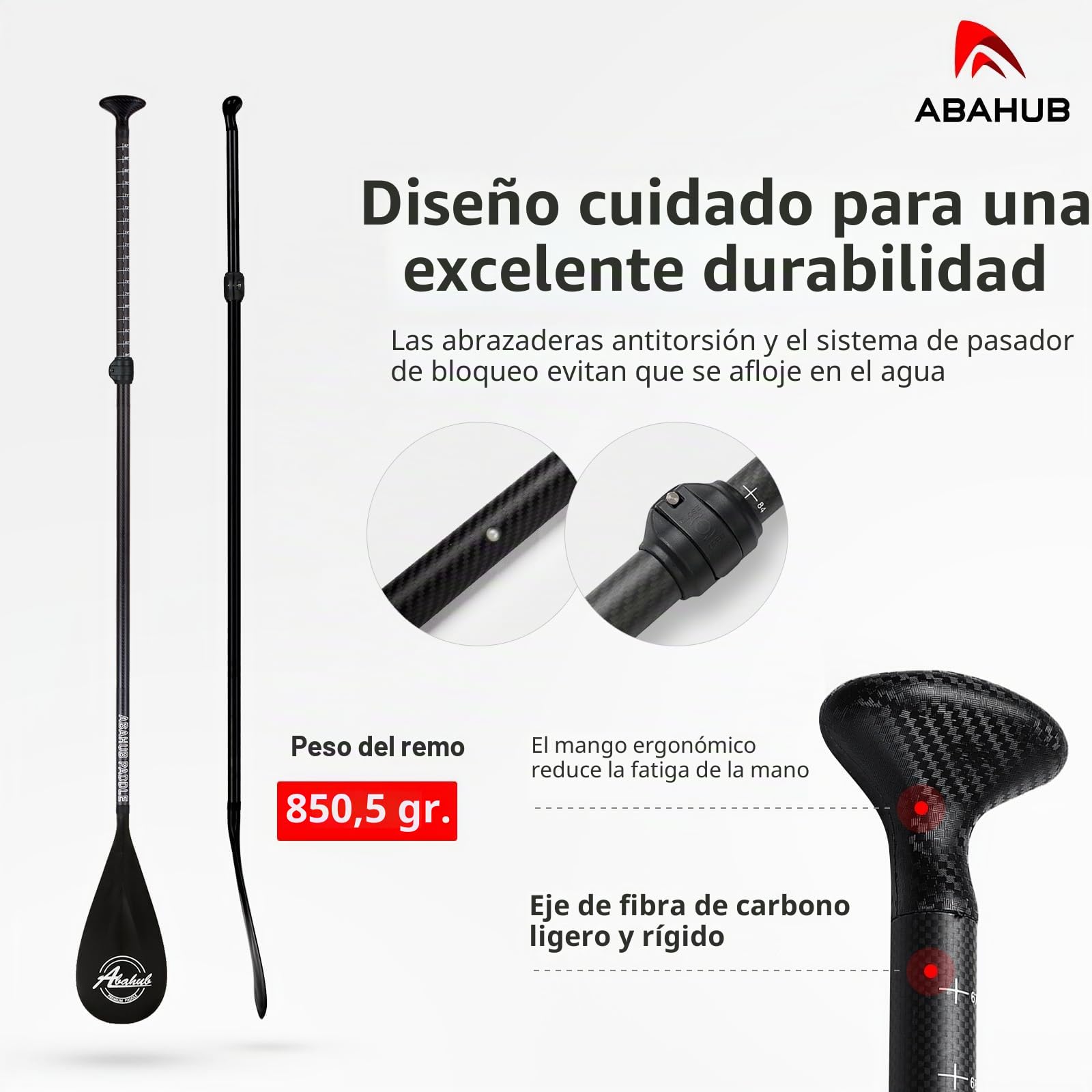 Abahub Remo Paddle Surf Carbono Pala Sup Paddle con Bolsa Pala Remo Extensible 170-218cm Hoja de Plástico con Impresión de Ondas para Tabla de Sup Canoa de Surf