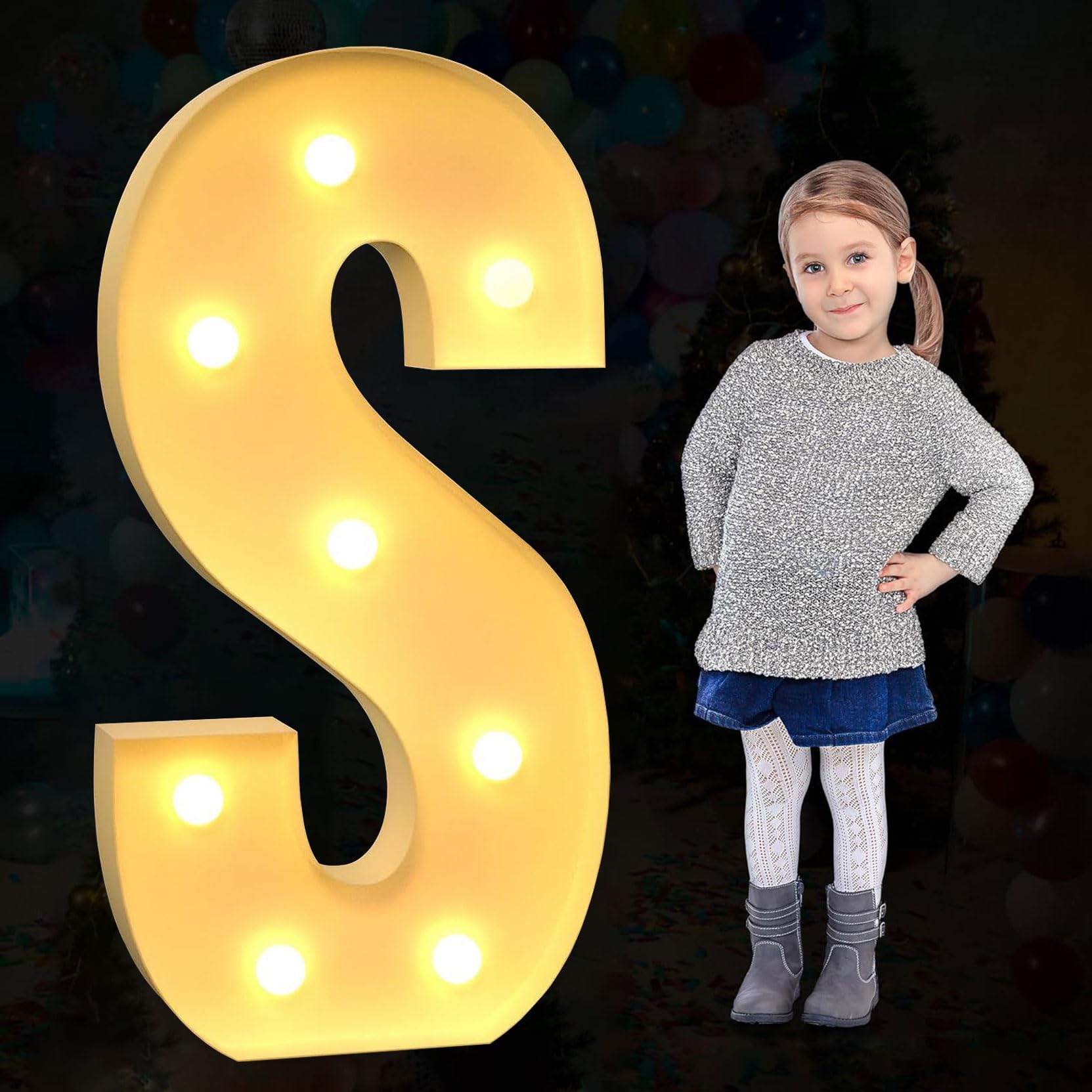 Large Marquee Letter Light Up, Decorative LED Alphabet Lights, Party Decor Pre-cut Foam Board Set for Wedding Birthday Holiday, Letter S, 120cm-4ft — image 1
