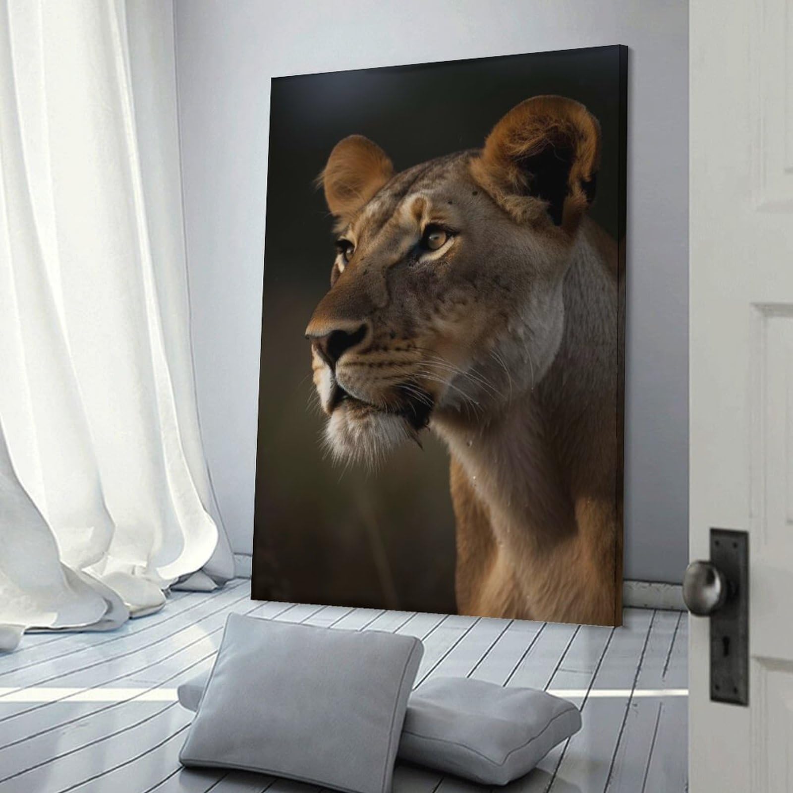 Junmoney Lioness Wildlife Portrait Decorative Canvas Print, 20x30inch(50x75cm), for Hallway, Entryway Or Landing, Home Artwork for First Impressions