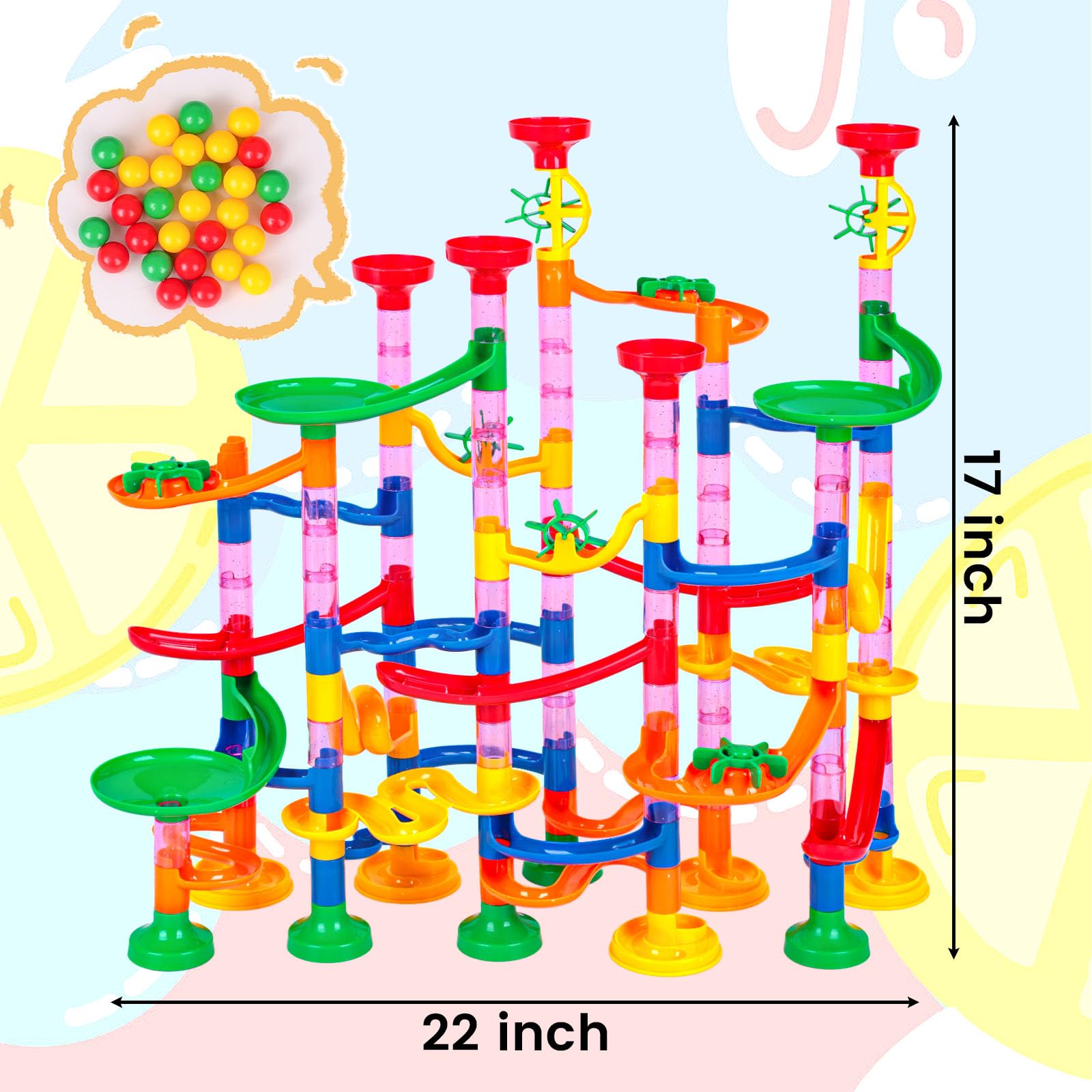 Juguetes de carrera de mármol, juego de 133 piezas de juguetes educativos de construcción con canicas de plástico para niños y juegos de padres e hijos, regalos STEM para niños y niñas 5